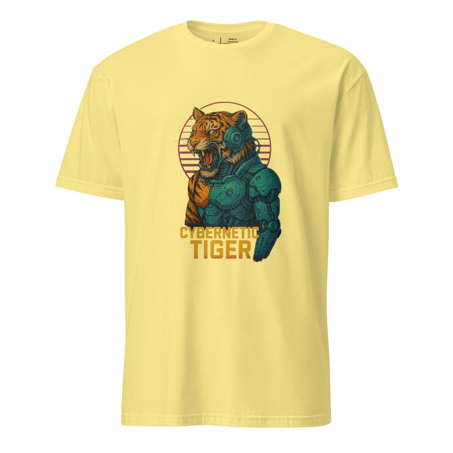 Cybernetic Tiger - Futuristic Ferocity - Short-Sleeve Unisex T-Shirt - Graphic Tee - Cornsilk - Front