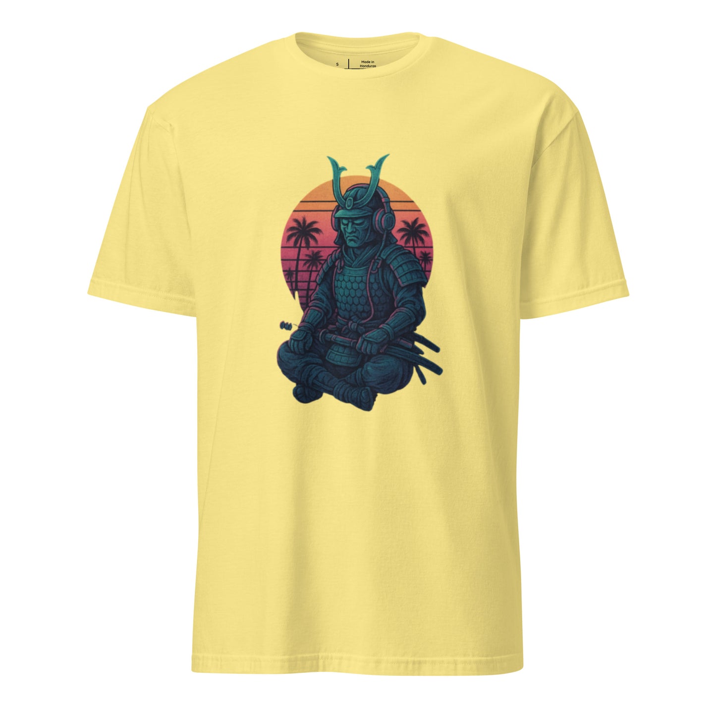 Headphone Samurai - Balance Meets Beats - Short-Sleeve Unisex T-Shirt - Graphic Tee - Cornsilk - Front