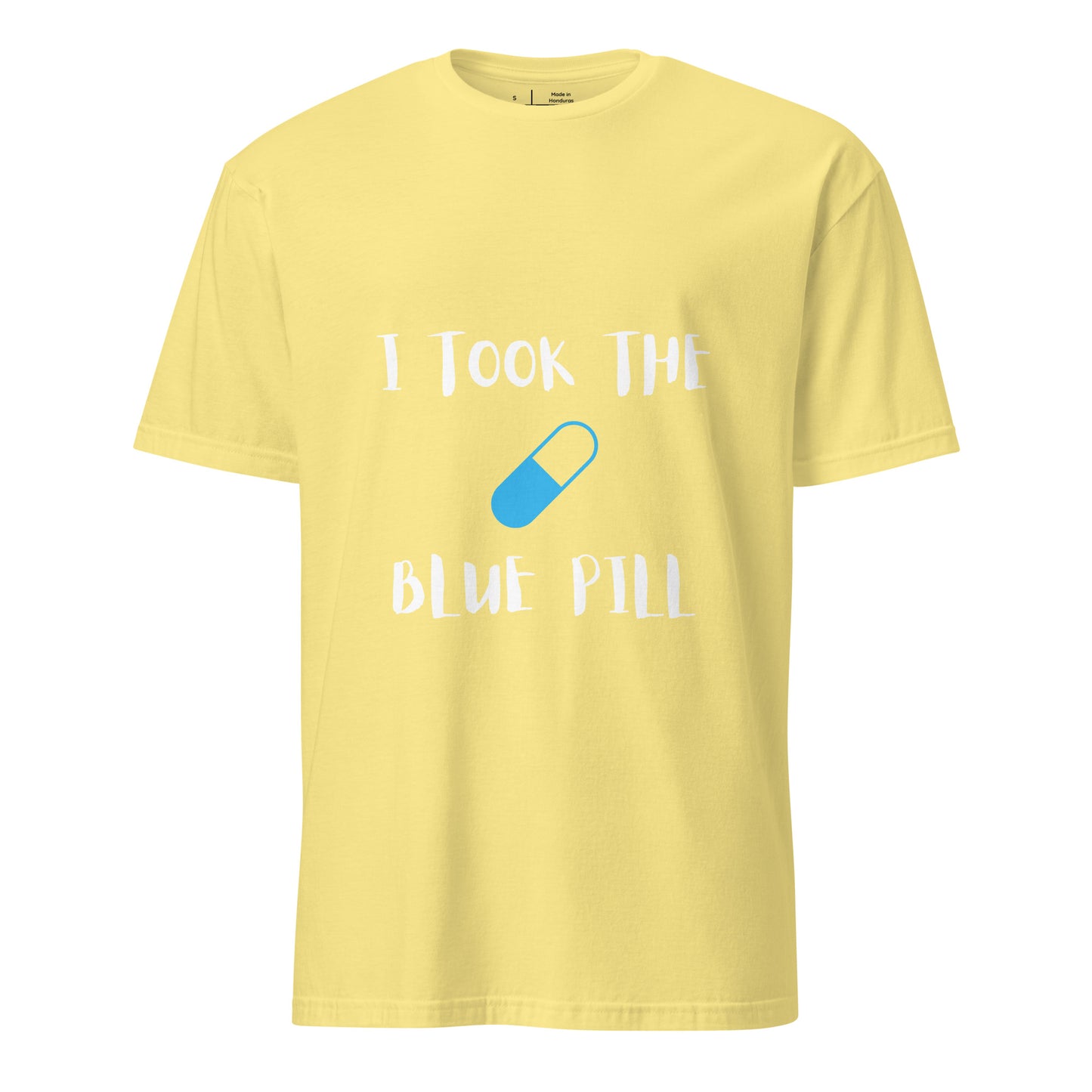 The Blue Pill - Sci-Fi Tribute - Short-Sleeve Unisex T-Shirt - Graphic Tee - Cornsilk - Front