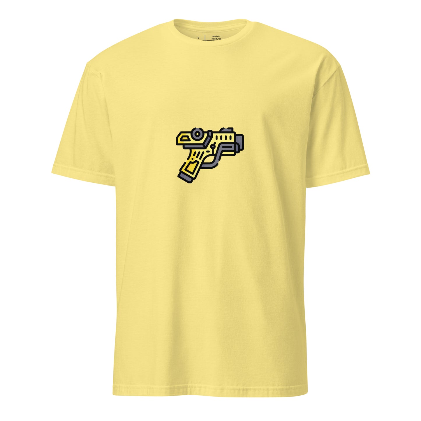 Cyber Gun - Sci-Fi Cartoon Design - Short-Sleeve Unisex T-Shirt - Graphic Tee - Cornsilk - Front