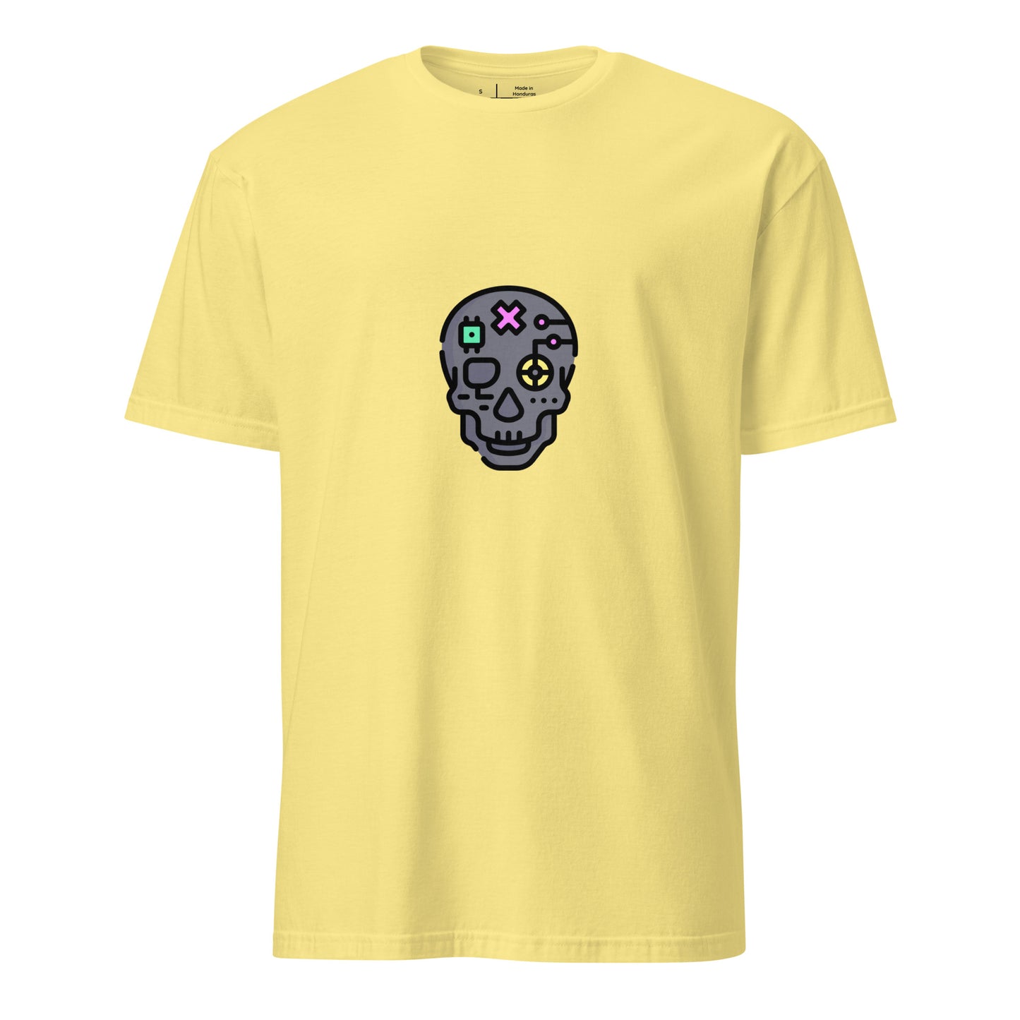 Cartoon Cyber Skull - Future Shock Style - Short-Sleeve Unisex T-Shirt - Graphic Tee - Cornsilk - Front