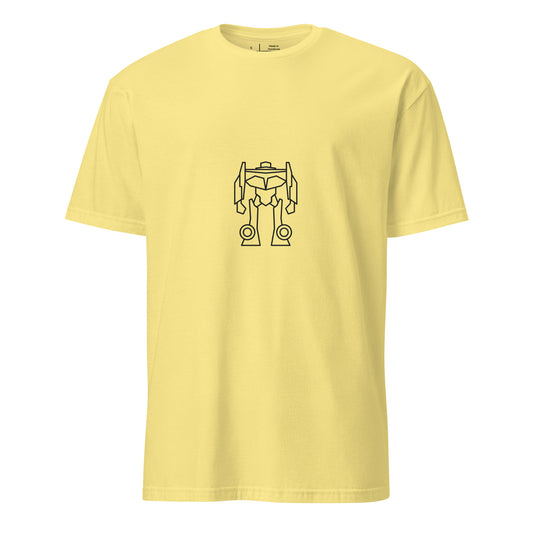 Mech Minimalist 4 - Black Line-Art Robot Design - Short-Sleeve Unisex T-Shirt - Graphic Tee - Cornsilk - Front
