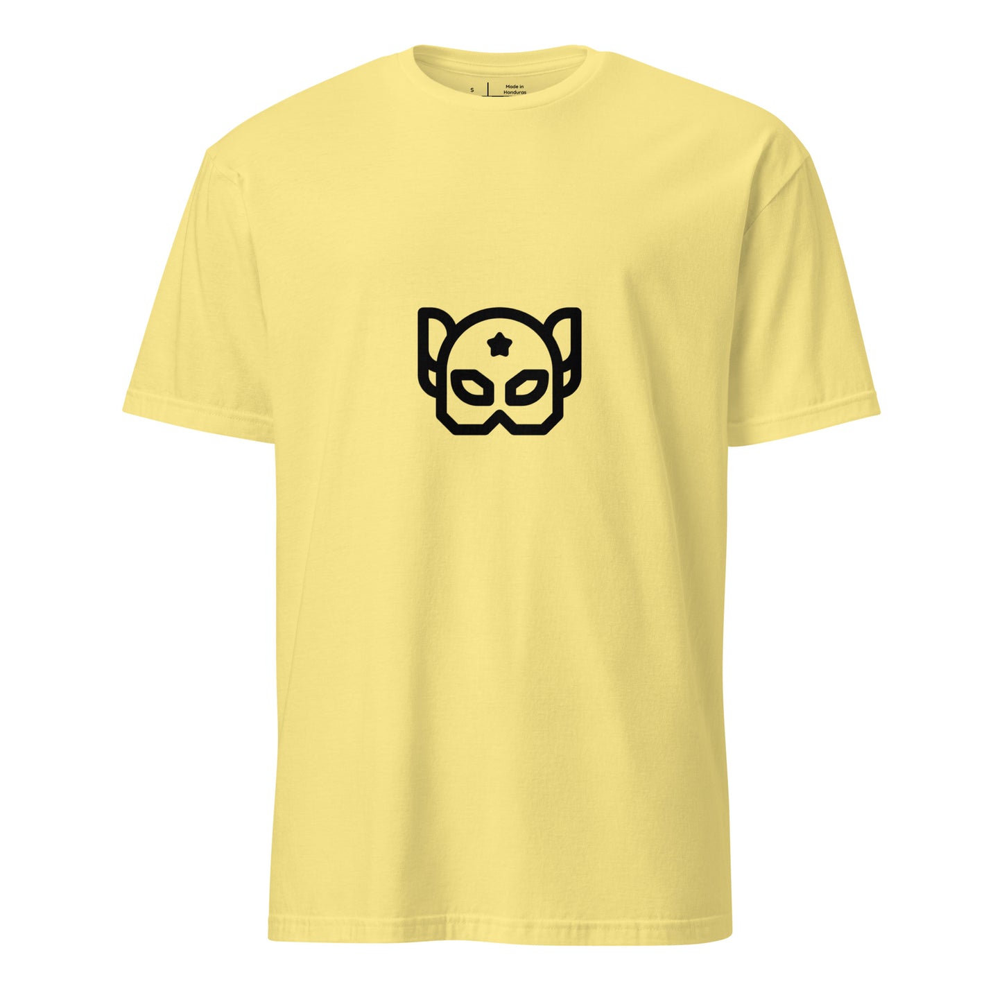 “Galactic Guardian” – Hero Mask - Short-Sleeve Unisex T-Shirt - Graphic Tee - Cornsilk - Front