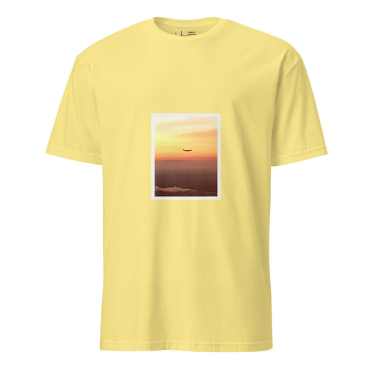Take Off - “Departure at Dusk” Vintage Photo - Short-Sleeve Unisex T-Shirt - Graphic Tee - Cornsilk - Front