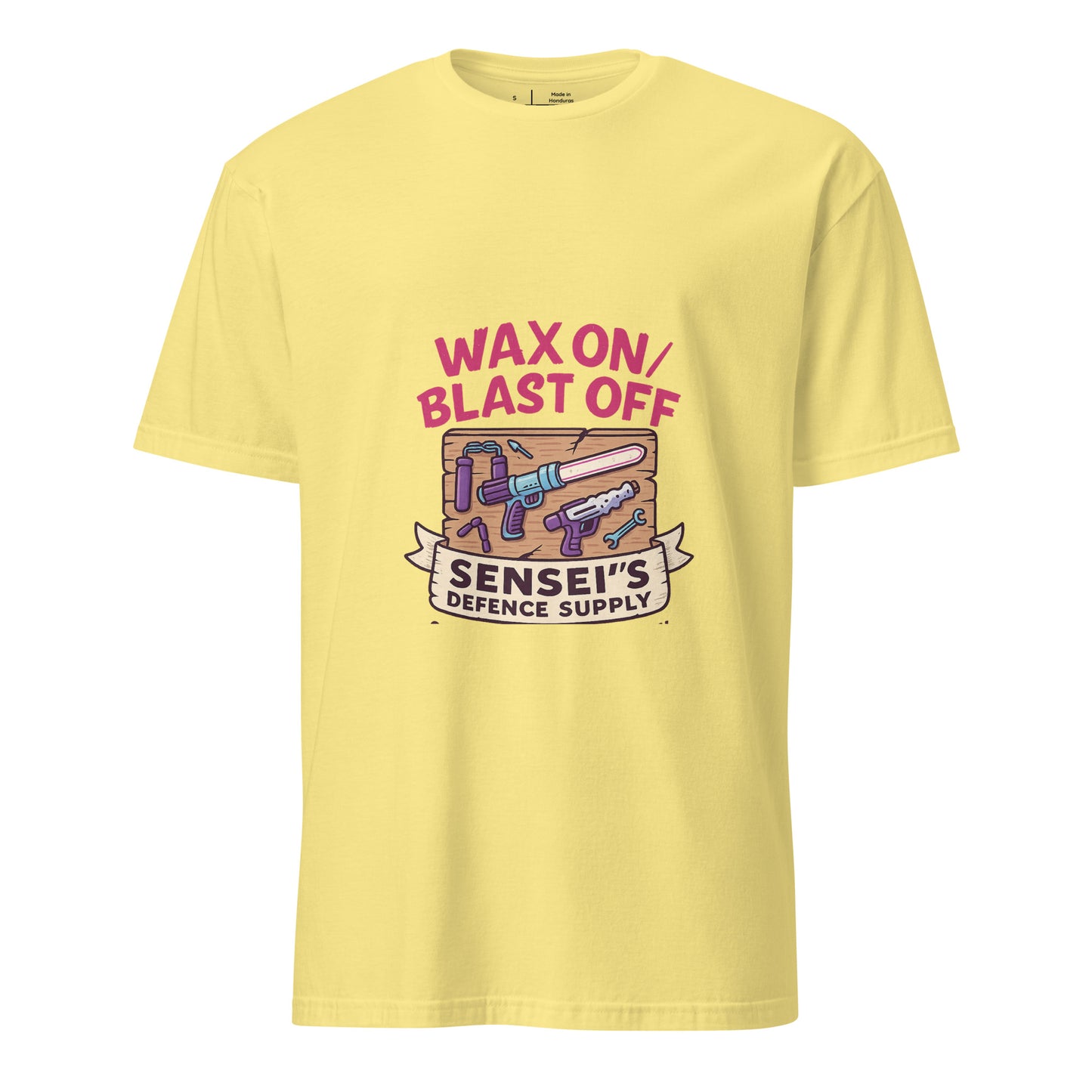 Wax On/Blast Off – Retro Karate Space - Short-Sleeve Unisex T-Shirt - Graphic Tee - Cornsilk - Front