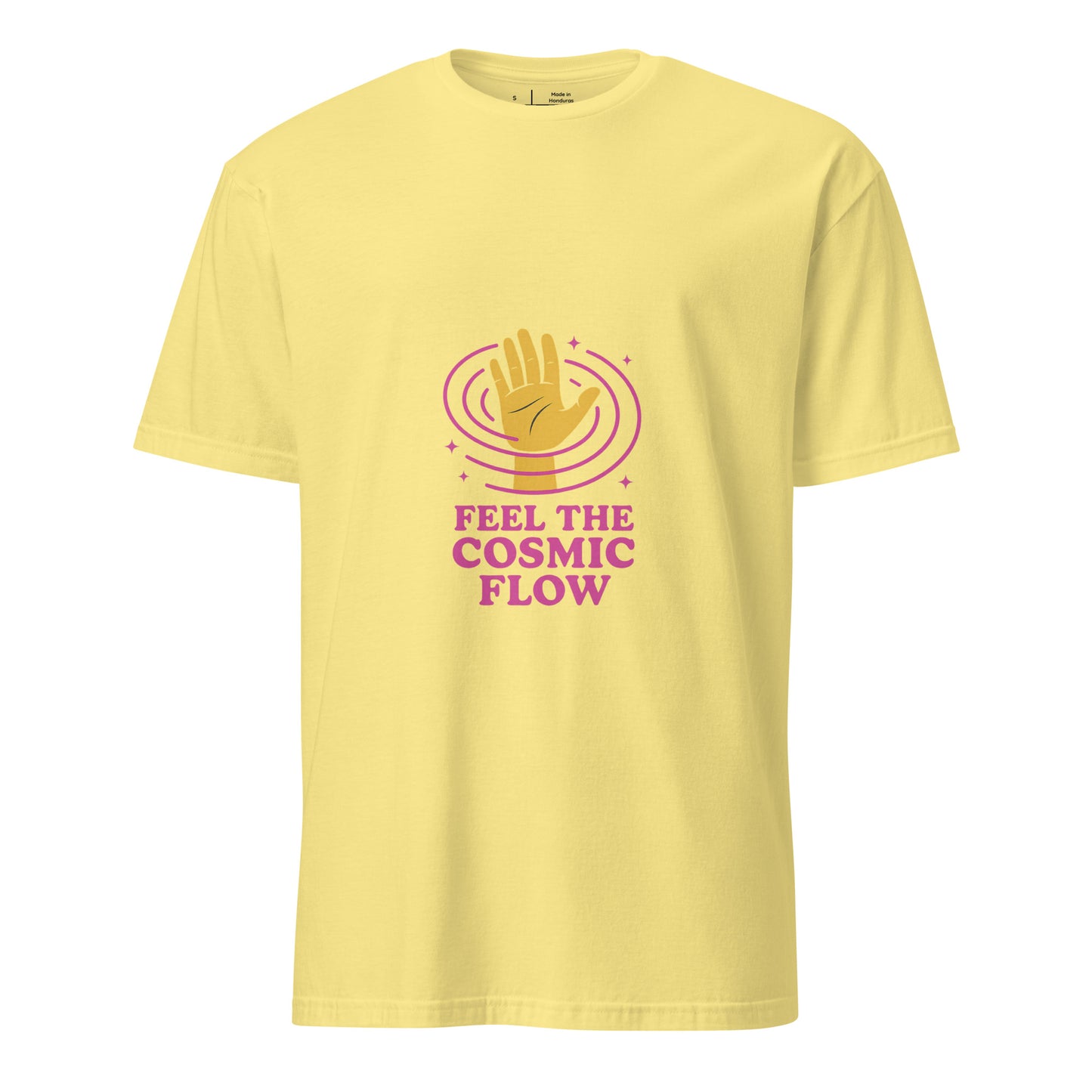 "Feel The Cosmic Flow" - Film Parody - Short-Sleeve Unisex T-Shirt - Graphic Tee - Cornsilk - Front