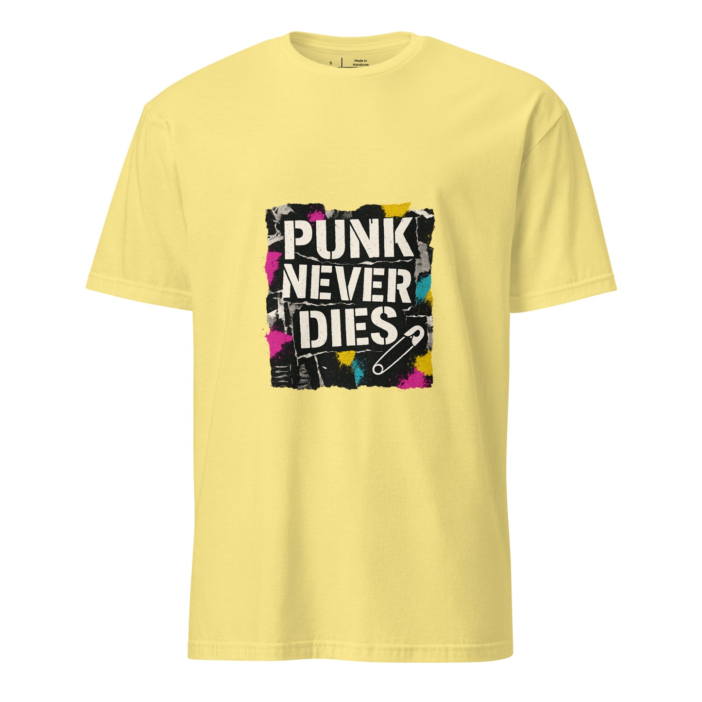 Punk Never Dies – Retro Punk Rock - Short-Sleeve Unisex T-Shirt - Graphic Tee - Cornsilk - Front