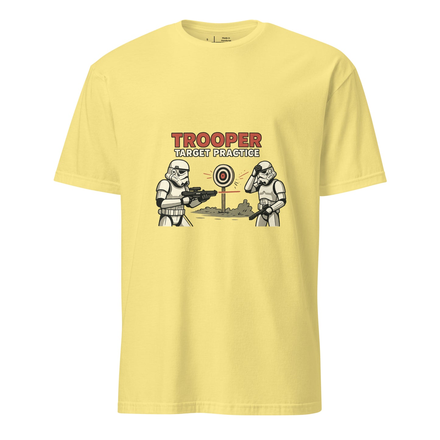 Trooper Target Practice – Aiming's Overrated Anyway - Short-Sleeve Unisex T-Shirt - Graphic Tee - Cornsilk - Front