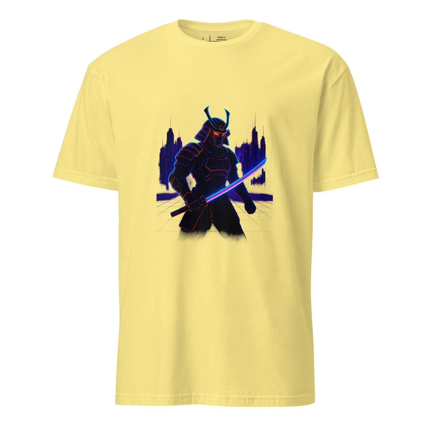 Neon Samurai - Cyberpunk Samurai - Short-Sleeve Unisex T-Shirt - Graphic Tee - Cornsilk - Front