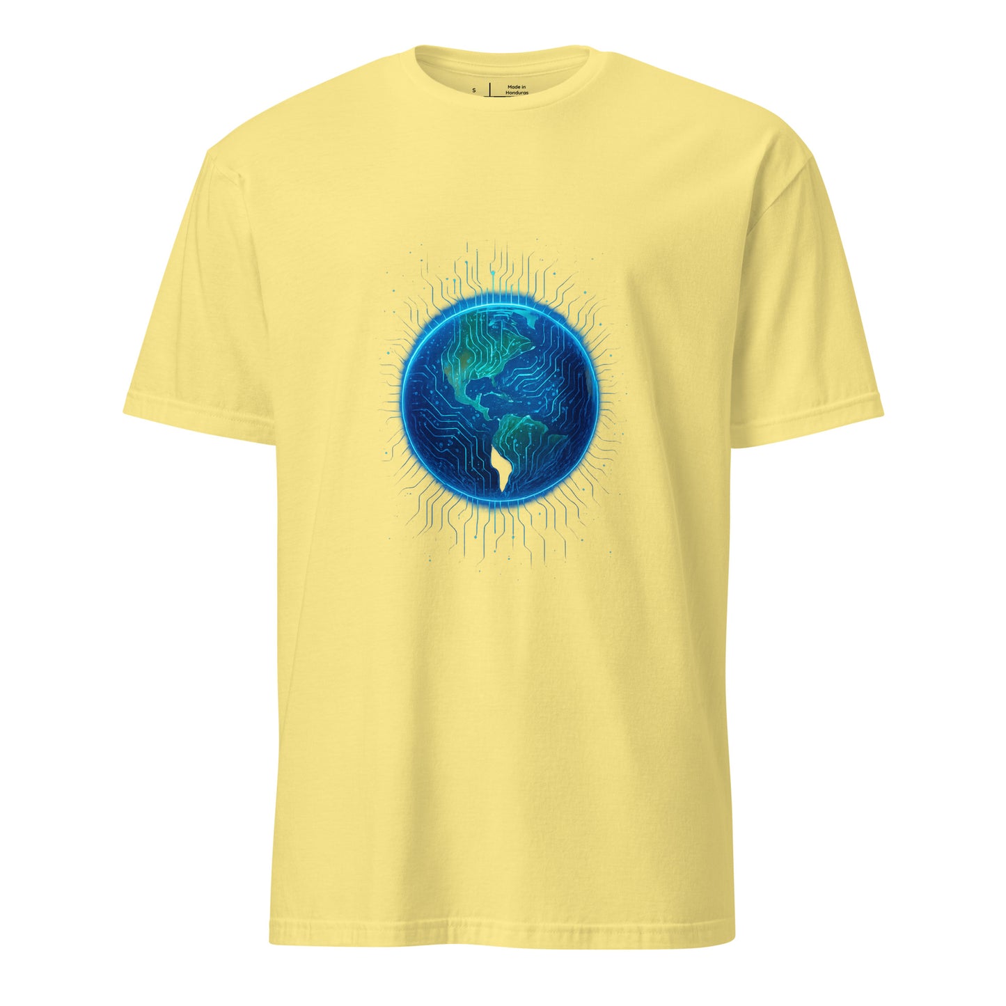 Cosmic Circuitry - Futuristic Cyberpunk - Short-Sleeve Unisex T-Shirt - Graphic Tee - Cornsilk - Front