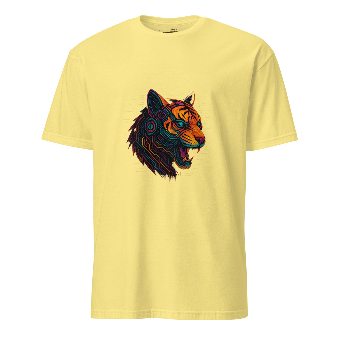 Cyber Tiger – Neon Predator - Short-Sleeve Unisex T-Shirt - Graphic Tee - Cornsilk - Front