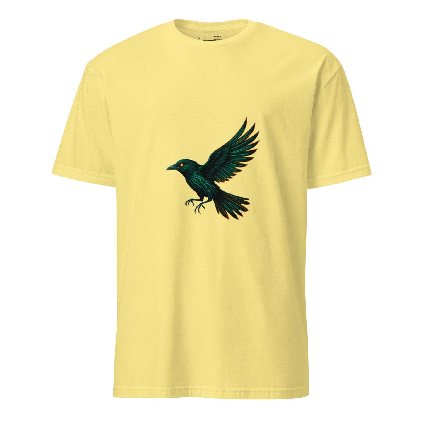 Cyberpunk Raven – Neon Flight - Short-Sleeve Unisex T-Shirt - Graphic Tee - Cornsilk - Front
