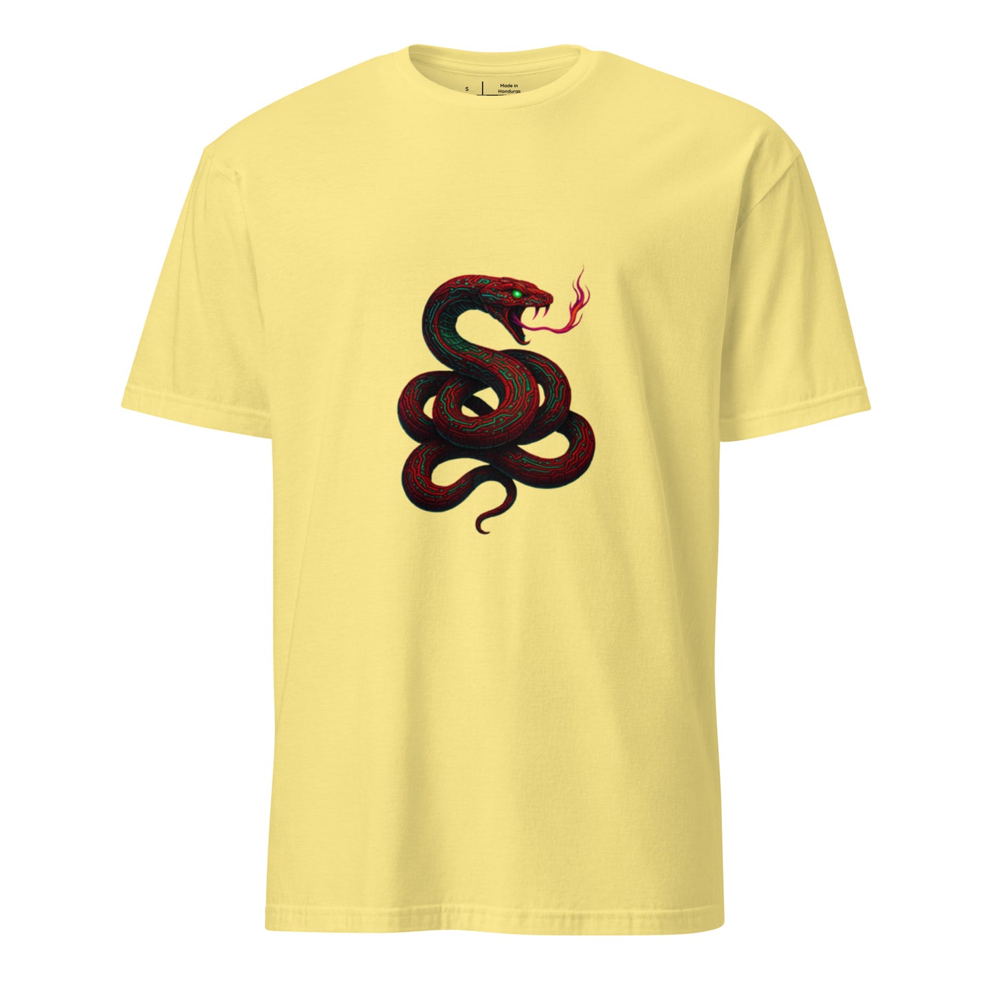 Circuit Serpent – Neon Tech Snake - Short-Sleeve Unisex T-Shirt - Graphic Tee - Cornsilk - Front