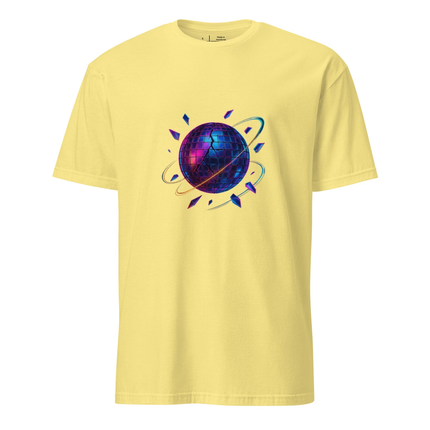Cyber Disco Ball – Neon Party Revolution - Short-Sleeve Unisex T-Shirt - Graphic Tee - Cornsilk - Front 