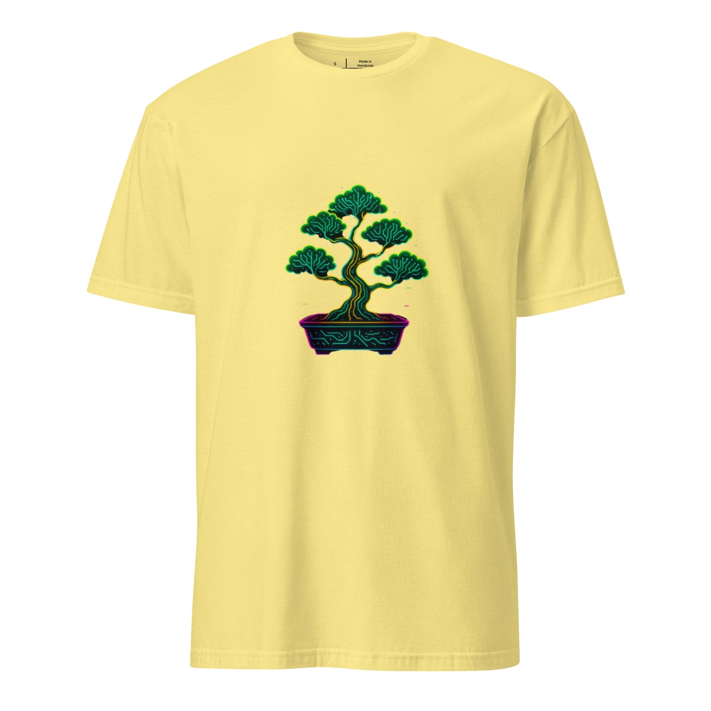 Cyber Bonsai – Neon Nature Fusion - Short-Sleeve Unisex T-Shirt - Graphic Tee - Cornsilk - Front