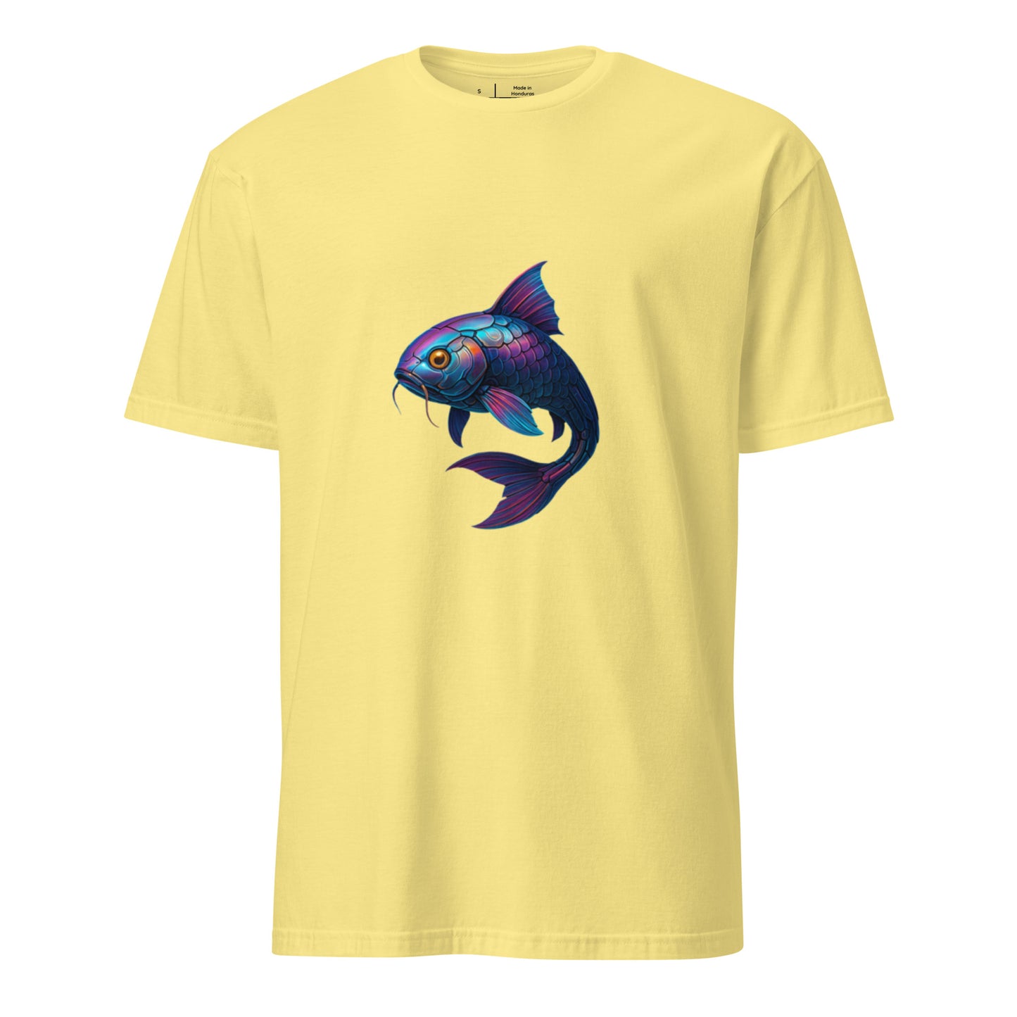 Cyber Koi – Neon Serenity - Short-Sleeve Unisex T-Shirt - Graphic Tee - Cornsilk - Front