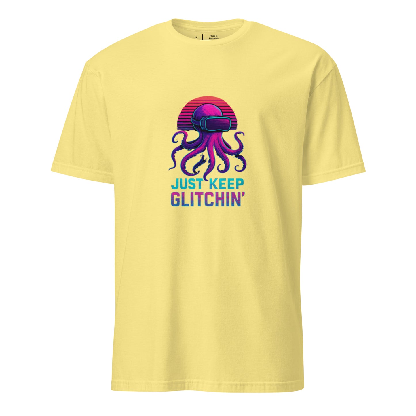 Just Keep Glitchin’ – Cyber Octopus VR - Short-Sleeve Unisex T-Shirt - Graphic Tee - Cornsilk - Front