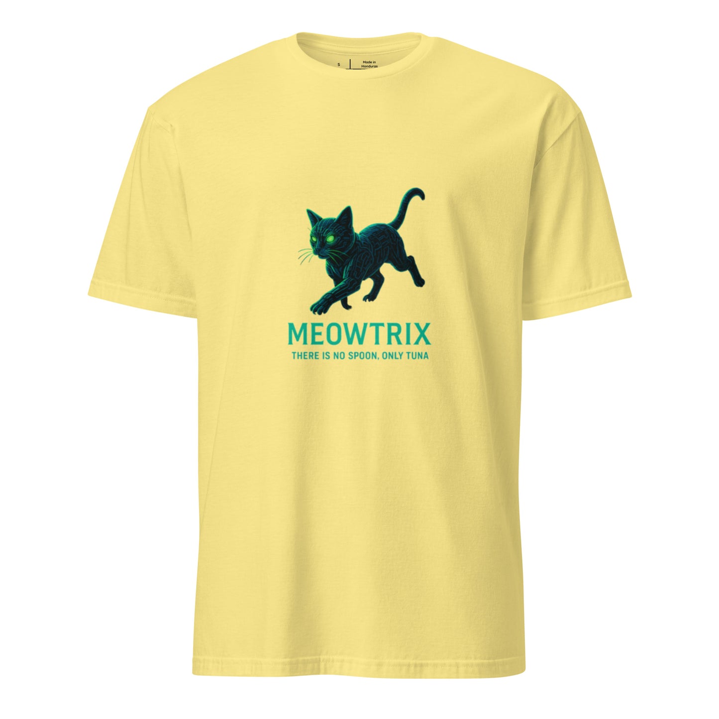 Meowtrix – Cyber Cat Matrix Parody - Short-Sleeve Unisex T-Shirt - Graphic Tee - Cornsilk - Front