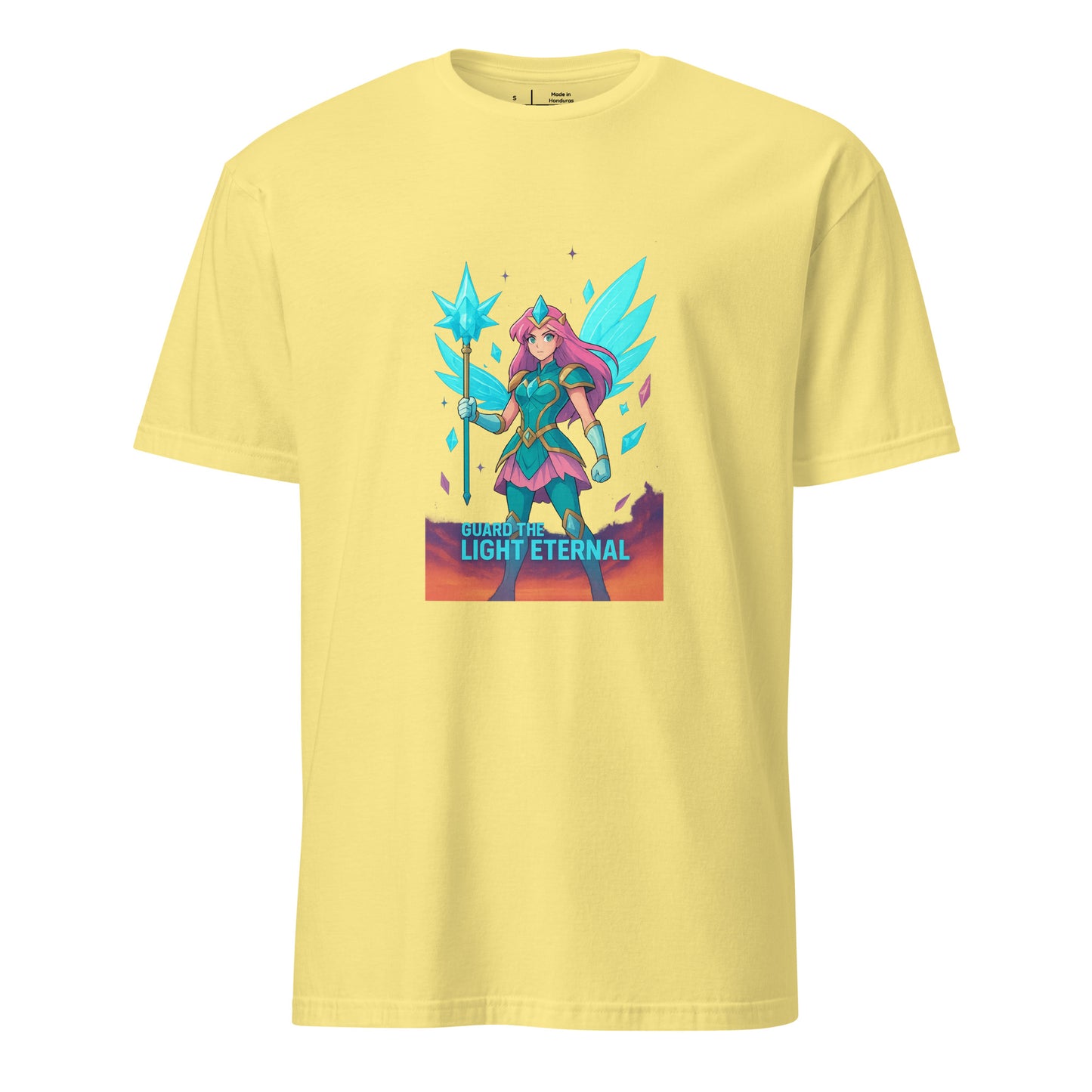 Lumina Star-Sentinel – Cosmic Crystal Heroine - Short-Sleeve Unisex T-Shirt - Graphic Tee - Cornsilk - Front