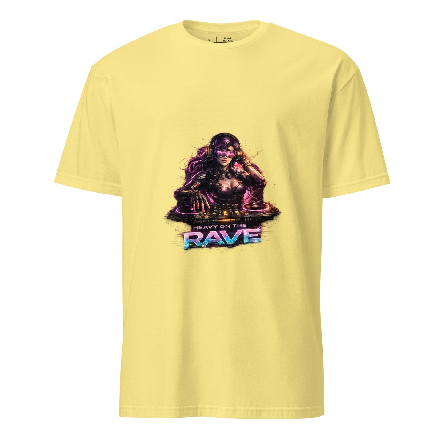 Heavy On The Rave – Cyber DJ Festival - Short-Sleeve Unisex T-Shirt - Graphic Tee - Cornsilk - Front