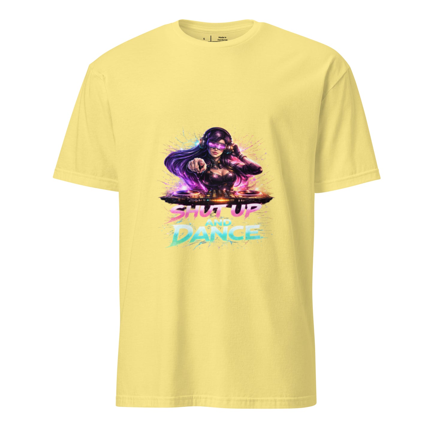 Shut Up And Dance – Cyber Rave DJ - Short-Sleeve Unisex T-Shirt - Graphic Tee - Cornsilk - Front