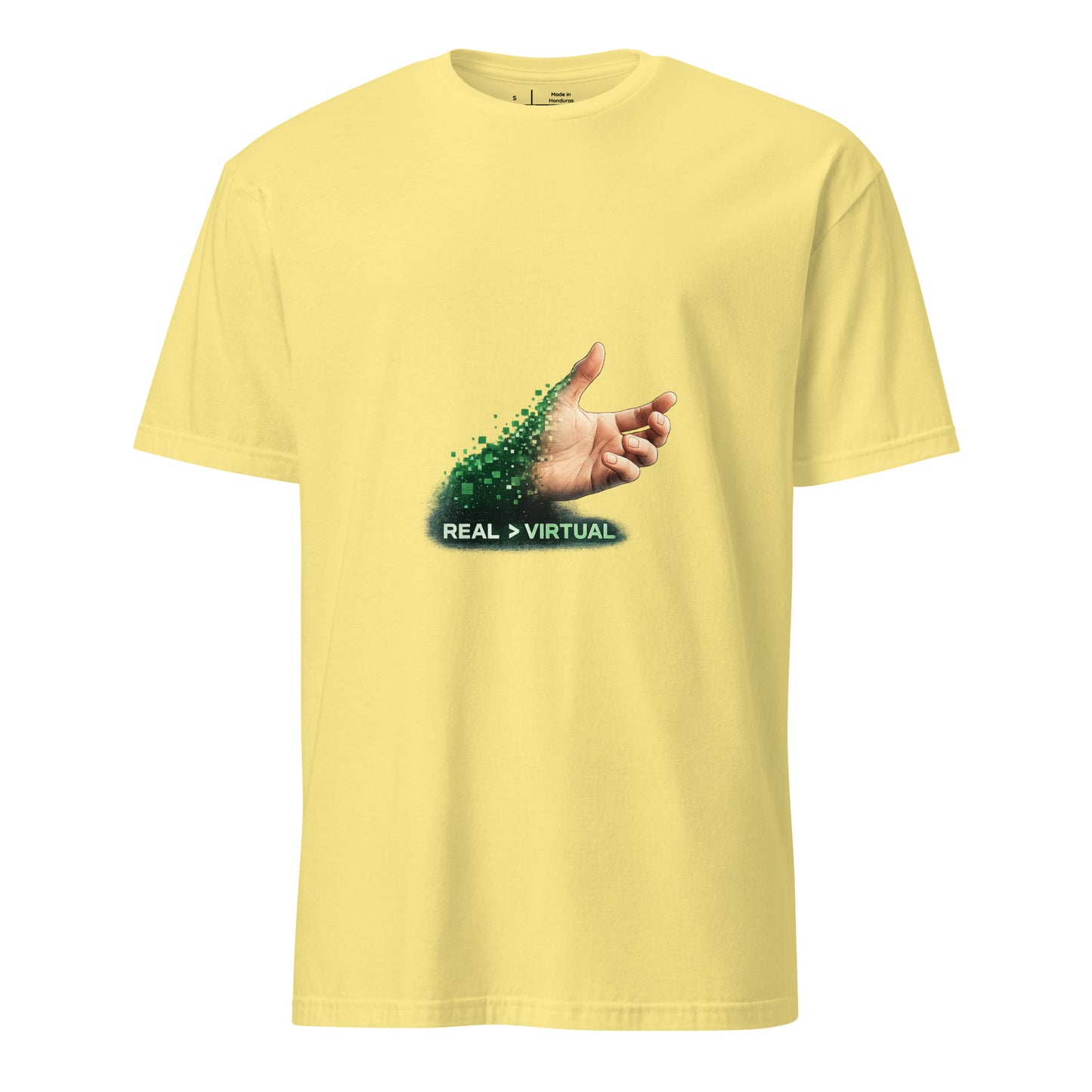 Real > Virtual – Gamer Lifestyle - Short-Sleeve Unisex T-Shirt - Graphic Tee - Cornsilk - Front