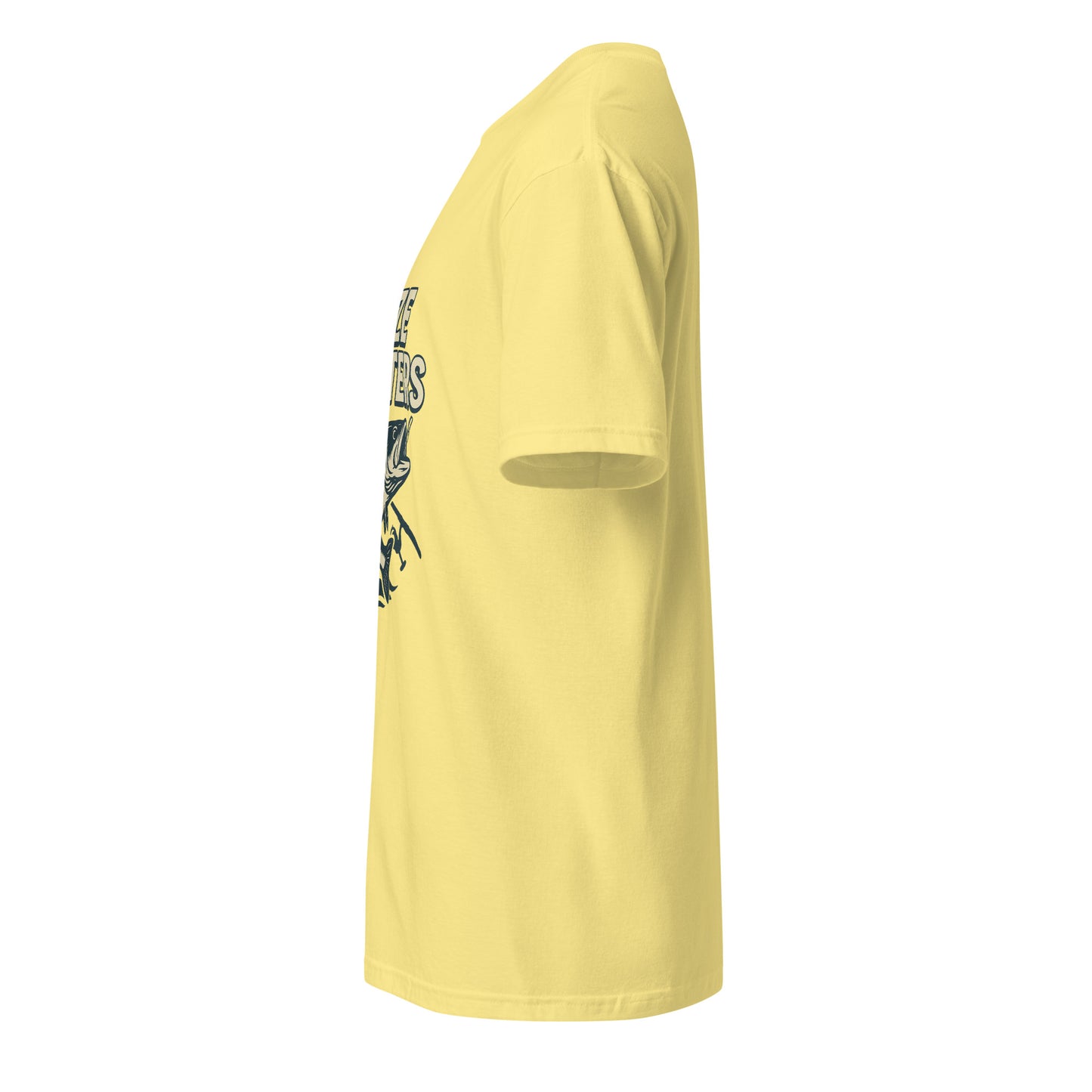 Size Matters - Fishing Reel Talk - Short-Sleeve Unisex T-Shirt - Graphic Tee - Cornsilk - Left side