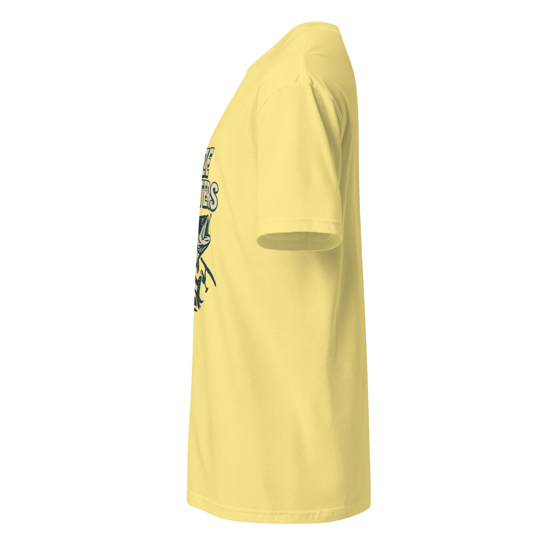 Size Matters - Fishing Reel Talk - Short-Sleeve Unisex T-Shirt - Graphic Tee - Cornsilk - Left side