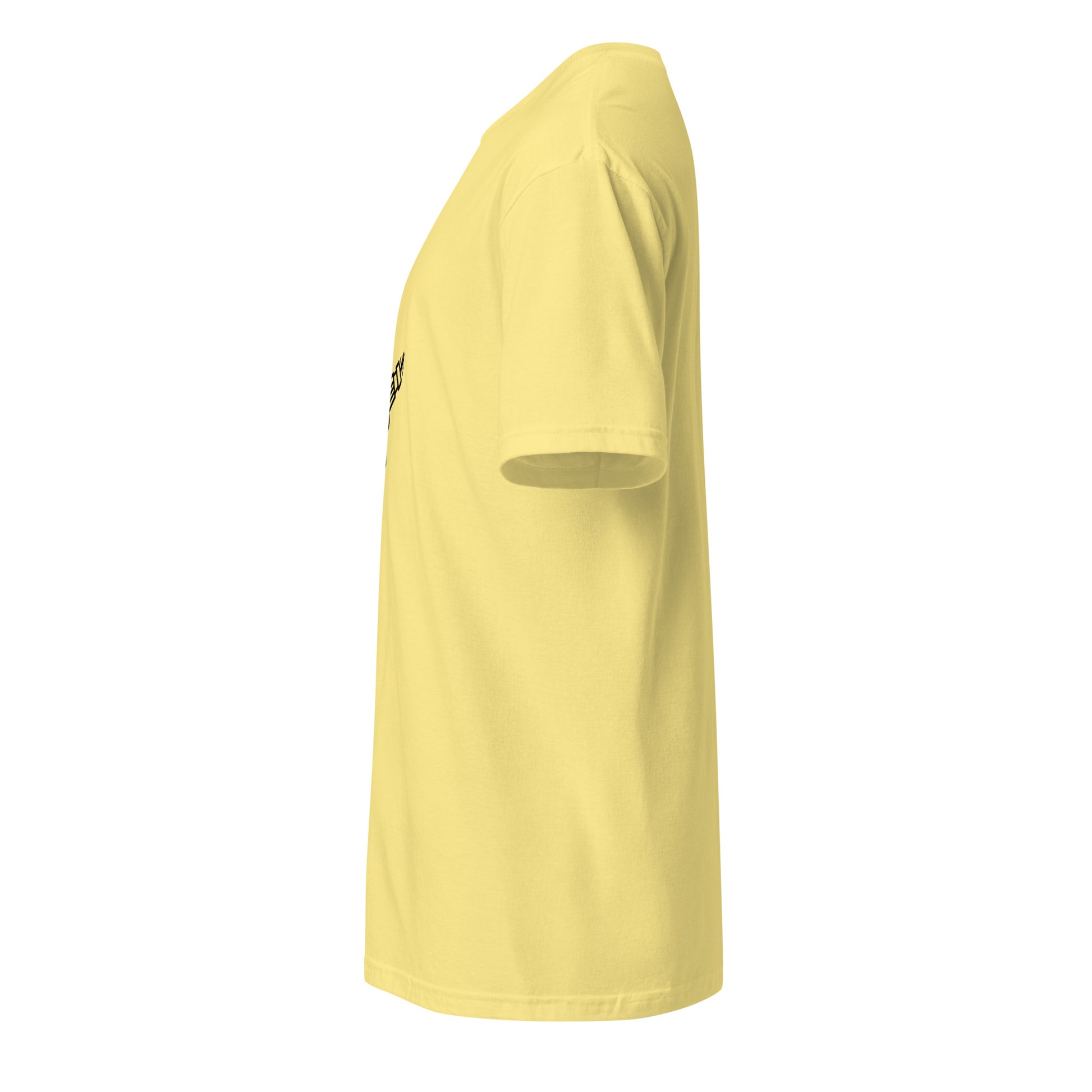 Blasta - Sci-Fi Minimalist Ray Gun - Short-Sleeve Unisex T-Shirt - Graphic Tee - Cornsilk - Left side