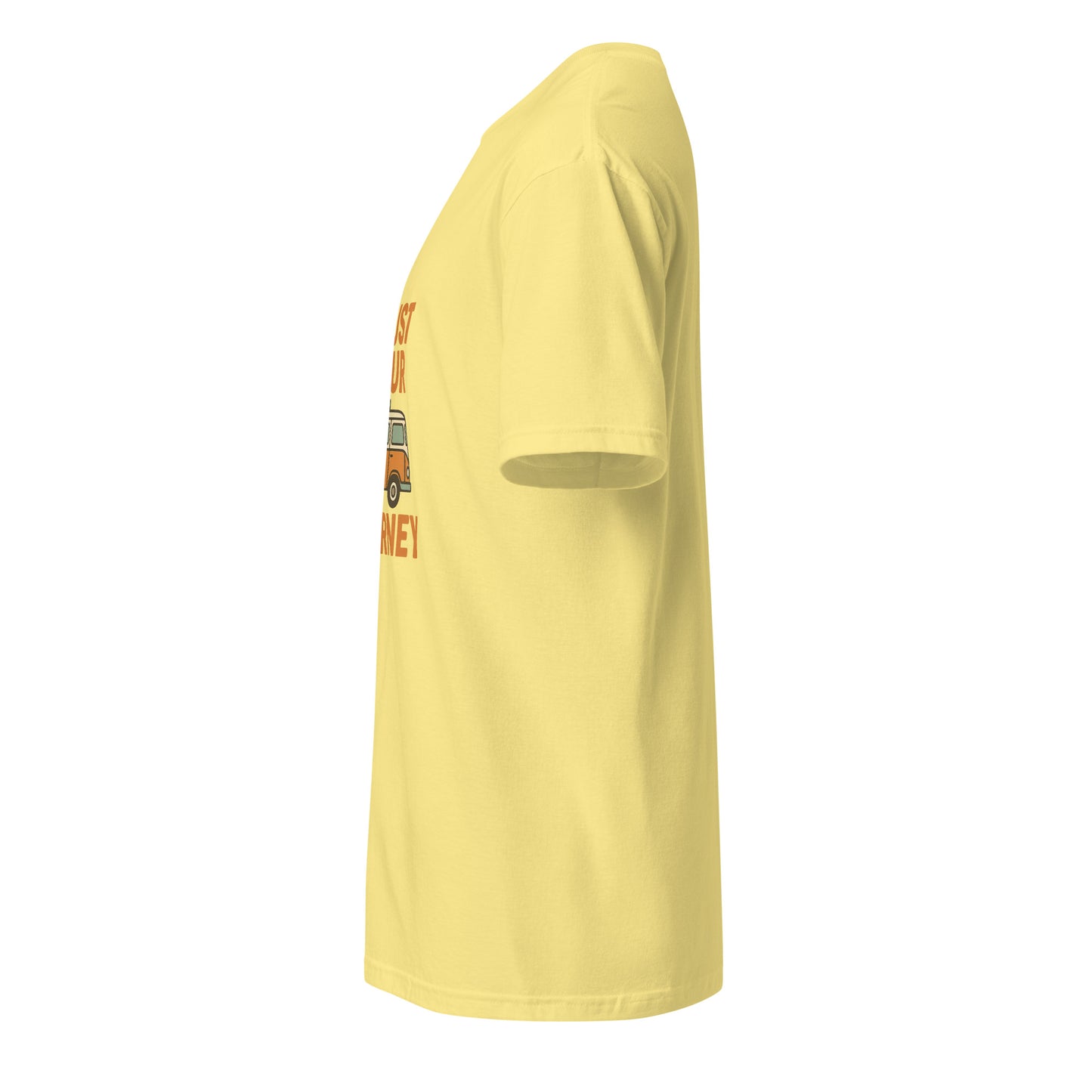 Trust Your Journey – Retro Camper Van - Short-Sleeve Unisex T-Shirt - Graphic Tee - Cornsilk - Left side