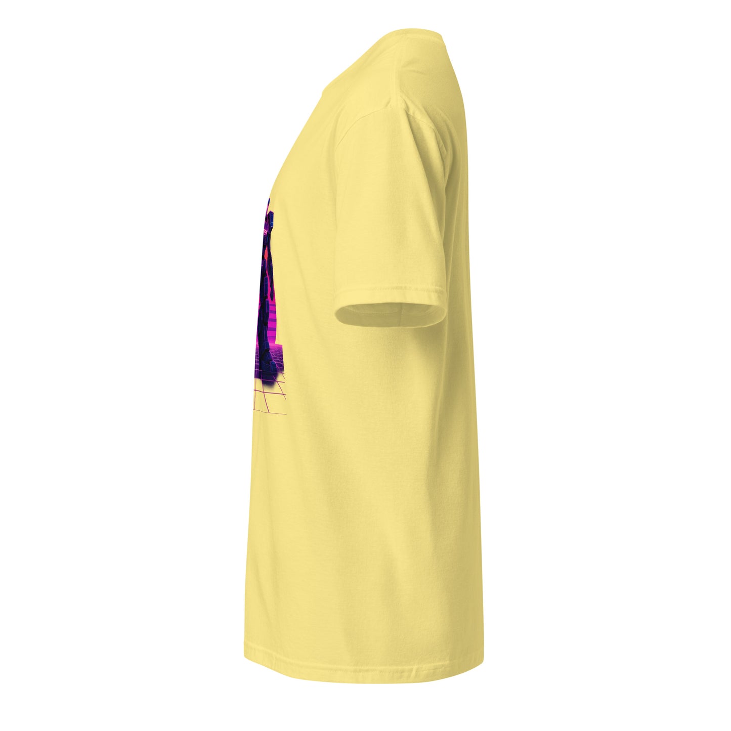 Synthwave Mech – Neon Titan - Short-Sleeve Unisex T-Shirt - Graphic Tee - Cornsilk - left side