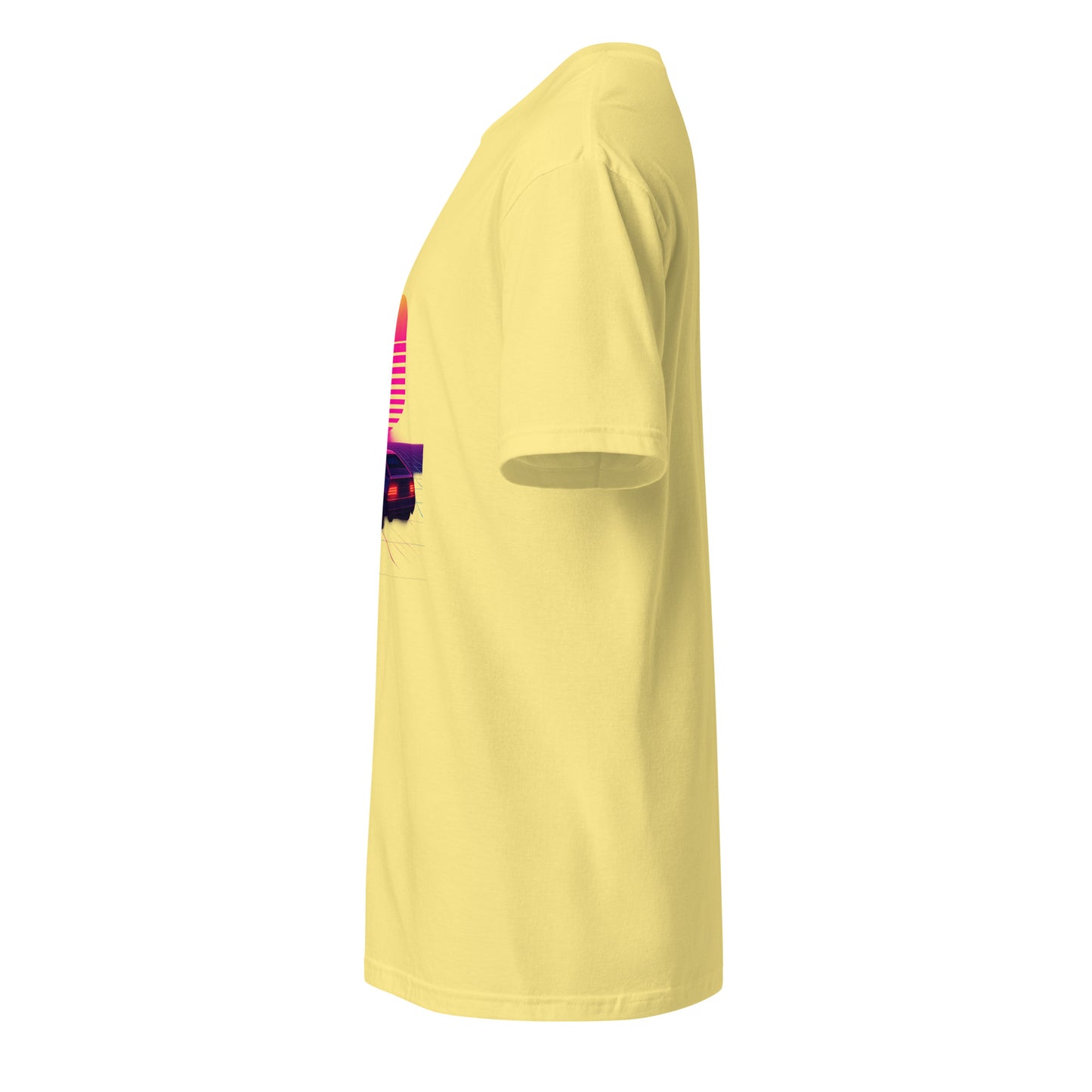 Retro Cyber Car – Neon Drive - Short-Sleeve Unisex T-Shirt - Graphic Tee - Cornsilk - Left side