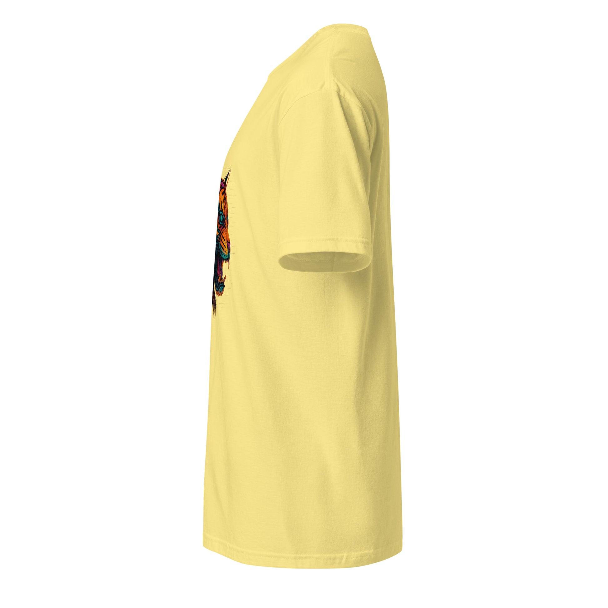 Cyber Tiger – Neon Predator - Short-Sleeve Unisex T-Shirt - Graphic Tee - Cornsilk - Left side
