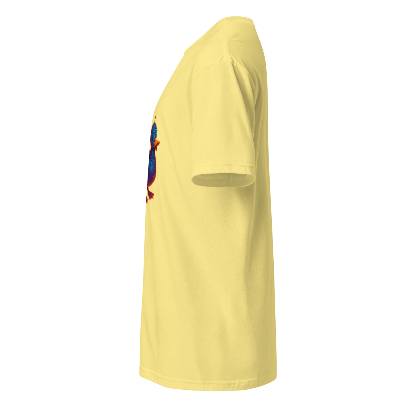 Cyber Duck – Quirky Futuristic Streetwear - Short-Sleeve Unisex T-Shirt - Graphic Tee - Cornsilk - Left side