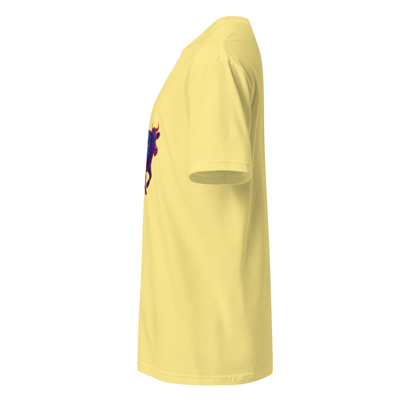 Cyber Cow – Futuristic Neon Bovine - Short-Sleeve Unisex T-Shirt - Graphic Tee - Cornsilk - Left side