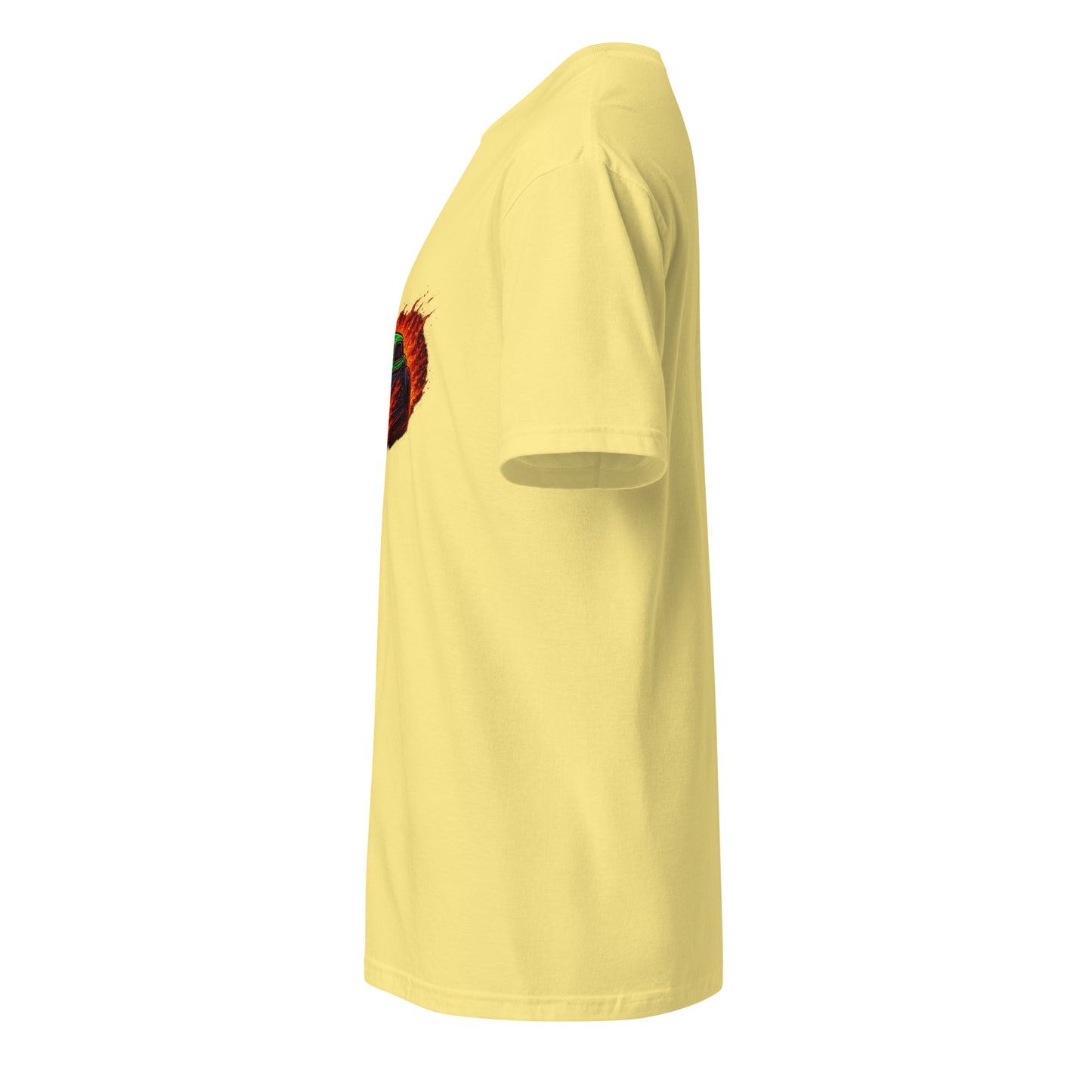 Pixel Hot Rod – Retro Fire Meets Digital - Short-Sleeve Unisex T-Shirt - Graphic Tee - Cornsilk - Left side