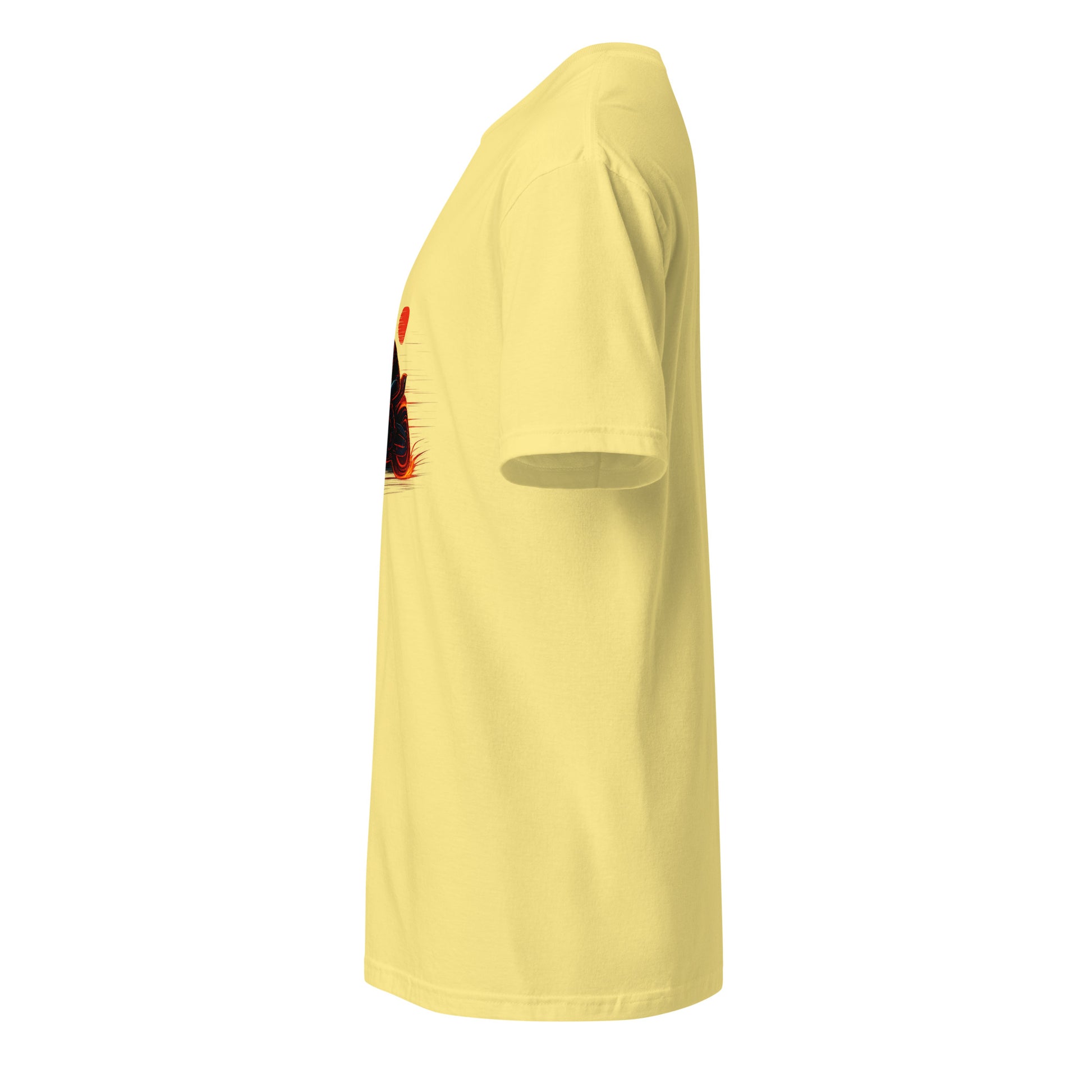 Neon Rider – Blaze Through the Digital Highway - Short-Sleeve Unisex T-Shirt - Graphic Tee - Cornsilk - Left side