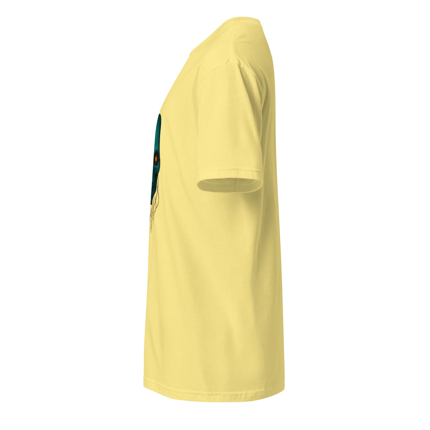Astral Hacker Skull – Circuit Fractured - Short-Sleeve Unisex T-Shirt - Graphic Tee - Cornsilk - Left side