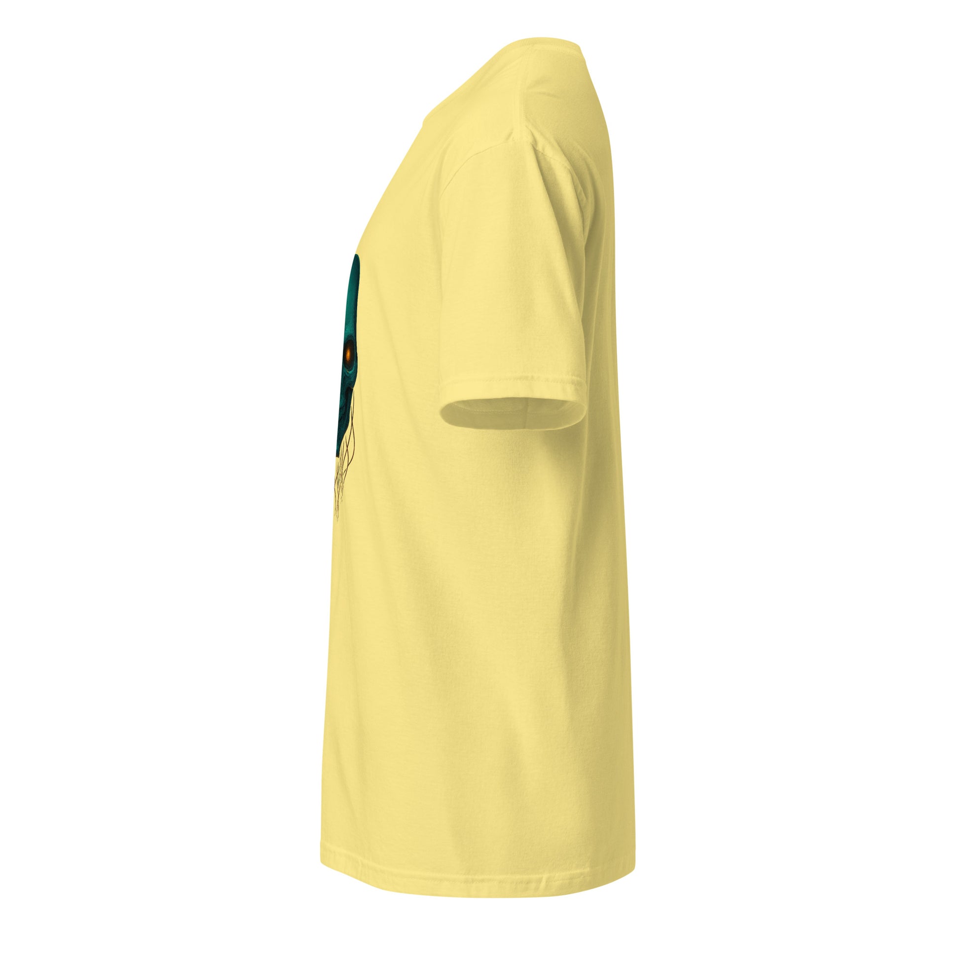 Astral Hacker Skull – Circuit Fractured - Short-Sleeve Unisex T-Shirt - Graphic Tee - Cornsilk - Left side