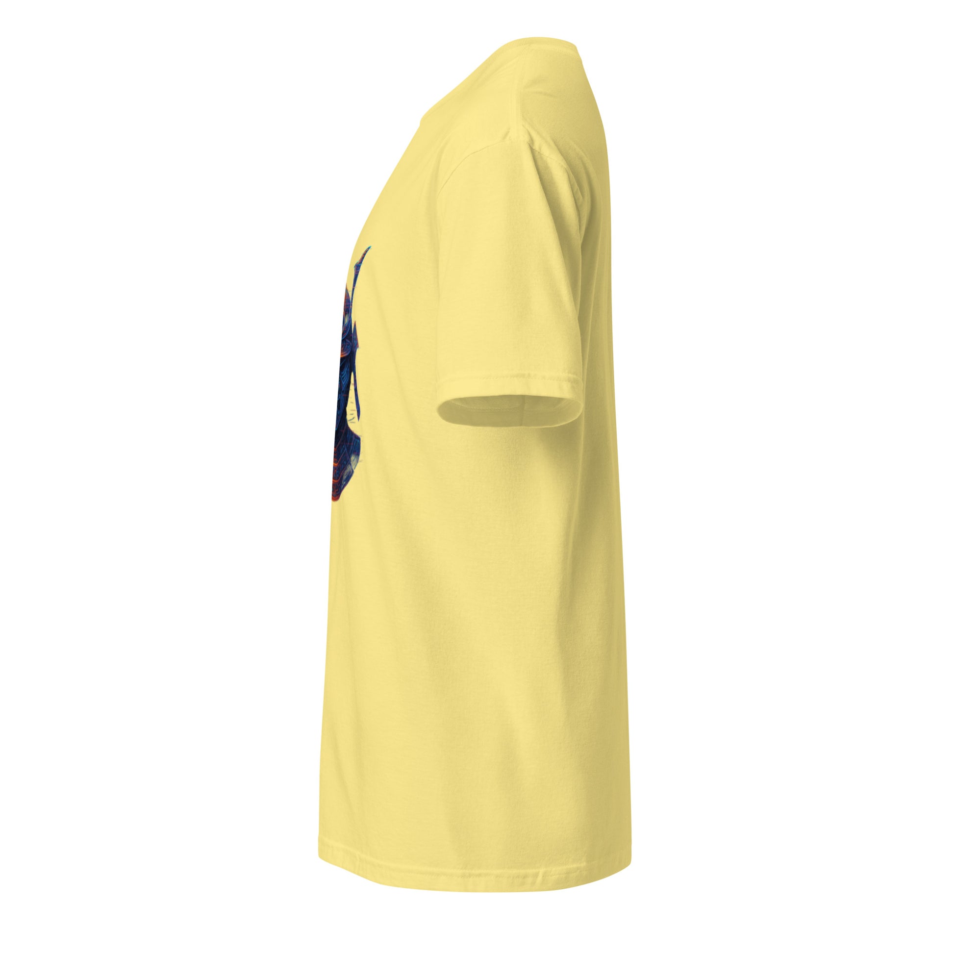 Holographic Samurai Helmet – Neon Warrior - Short-Sleeve Unisex T-Shirt - Graphic Tee - Cornsilk - Left side