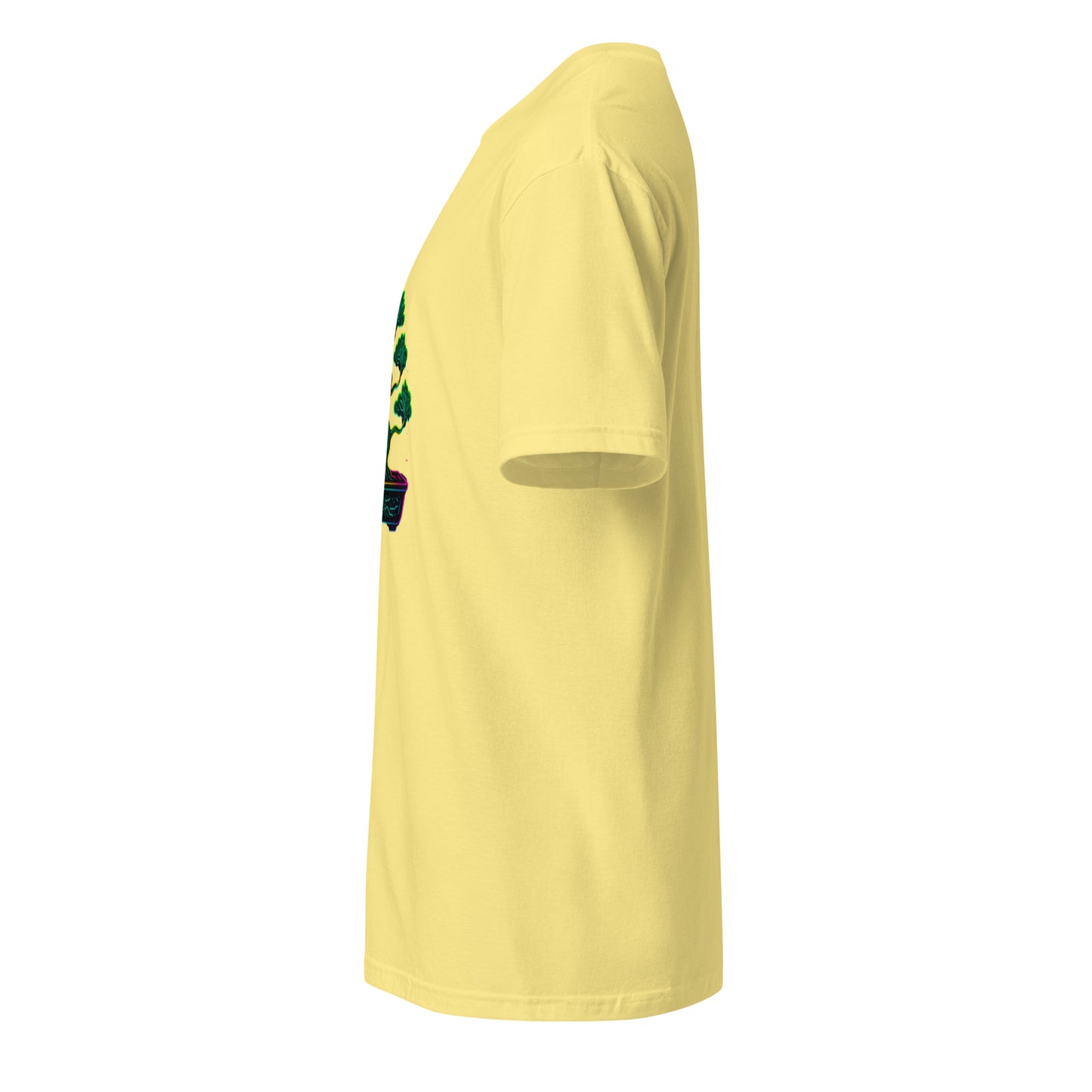 Cyber Bonsai – Neon Nature Fusion - Short-Sleeve Unisex T-Shirt - Graphic Tee - Cornsilk - Left side