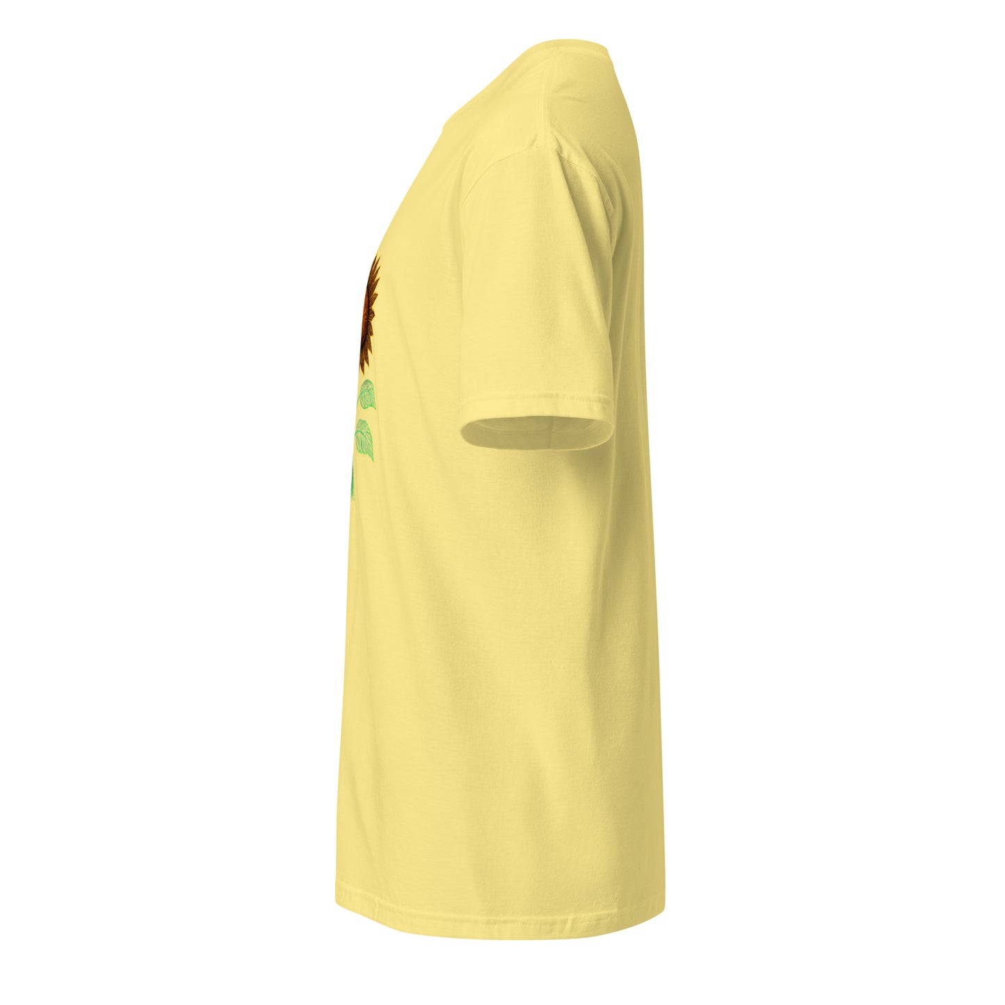 Circuitry Sunflower – Neon Tech Bloom - Short-Sleeve Unisex T-Shirt - Graphic Tee - Cornsilk - Left side