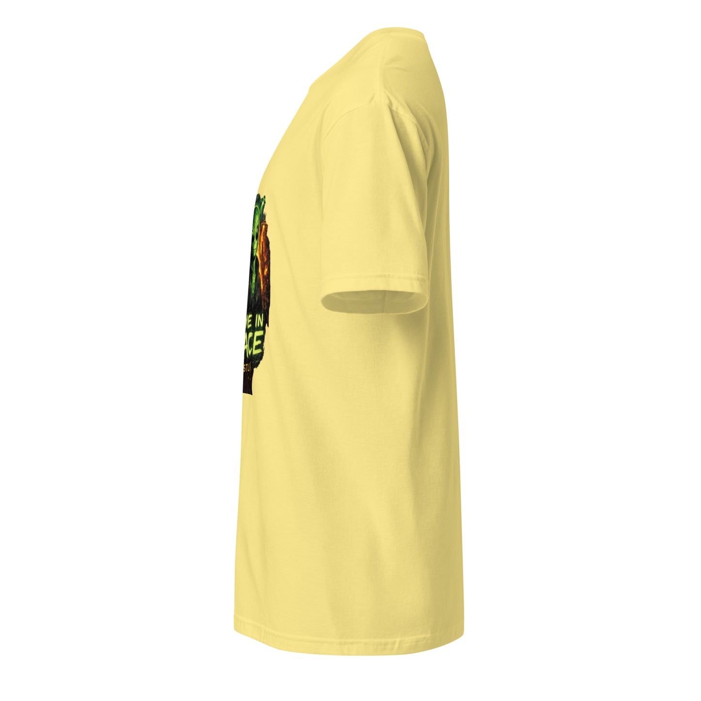 We Came in Peace (Mostly) – Alien Parody Streetwear - Short-Sleeve Unisex T-Shirt - Graphic Tee - Cornsilk - Left side
