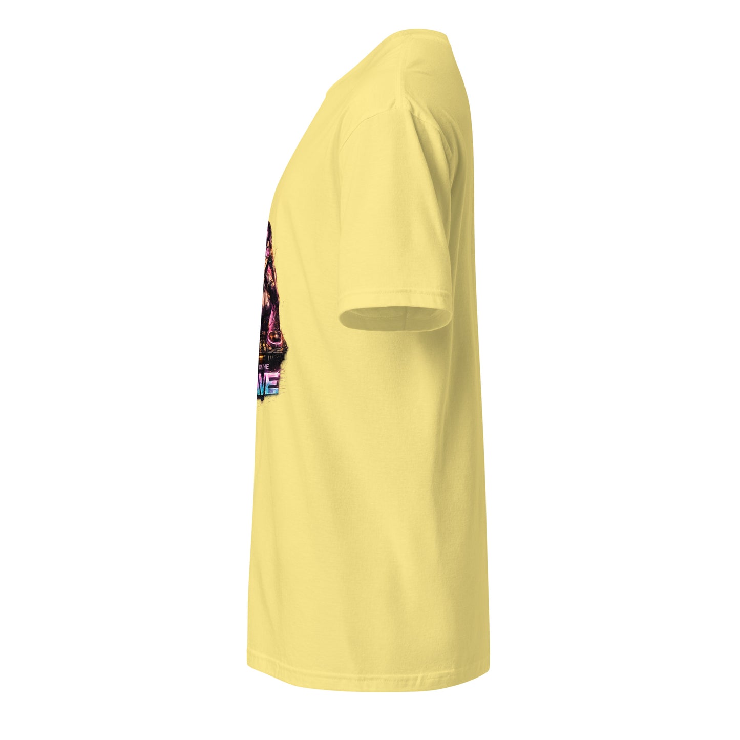 Heavy On The Rave – Cyber DJ Festival - Short-Sleeve Unisex T-Shirt - Graphic Tee - Cornsilk - Left side