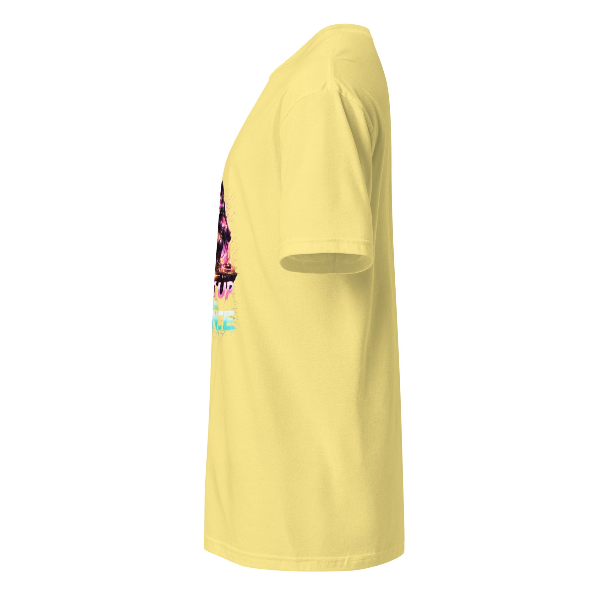 Shut Up And Dance – Cyber Rave DJ - Short-Sleeve Unisex T-Shirt - Graphic Tee - Cornsilk - Left side