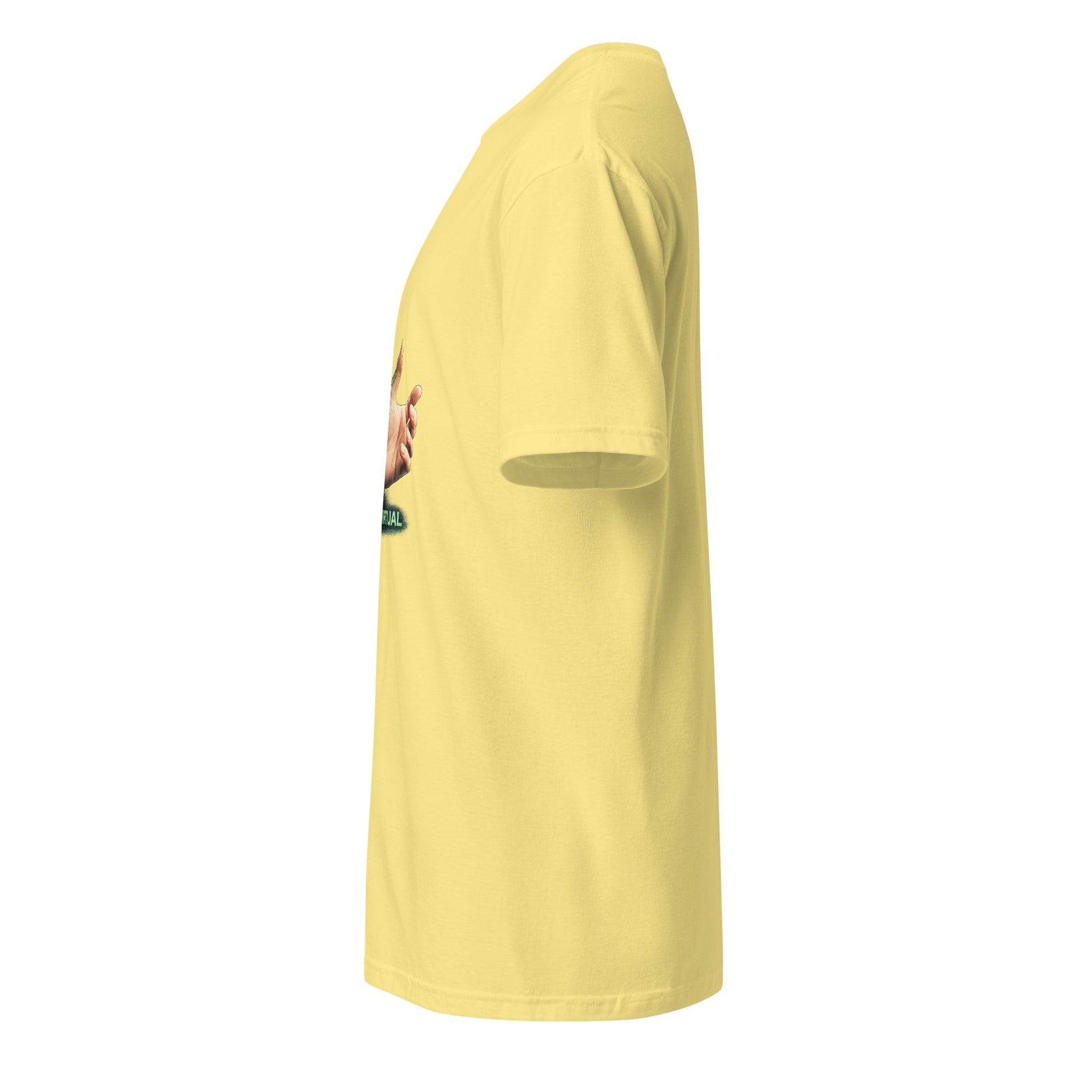 Real > Virtual – Gamer Lifestyle - Short-Sleeve Unisex T-Shirt - Graphic Tee - Cornsilk - Left side