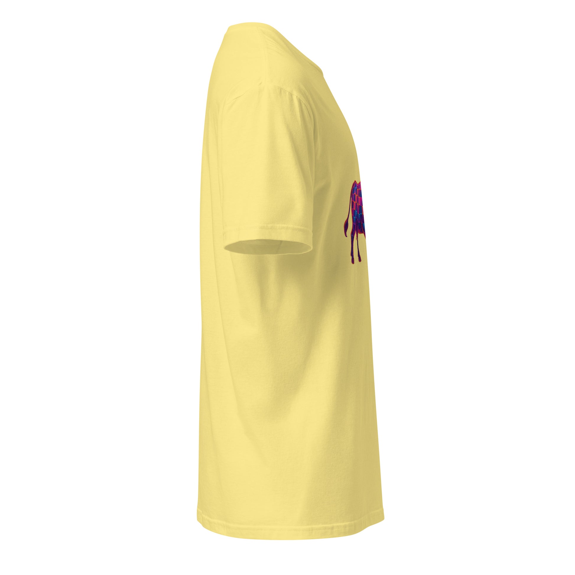 Cyber Cow – Futuristic Neon Bovine - Short-Sleeve Unisex T-Shirt - Graphic Tee - Cornsilk - Right side