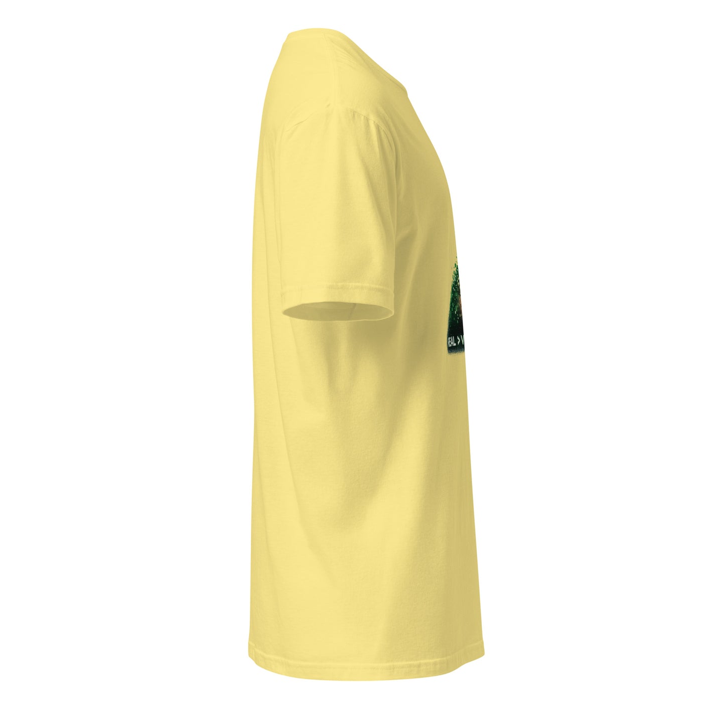 Real > Virtual – Gamer Lifestyle - Short-Sleeve Unisex T-Shirt - Graphic Tee - Cornsilk - Right side