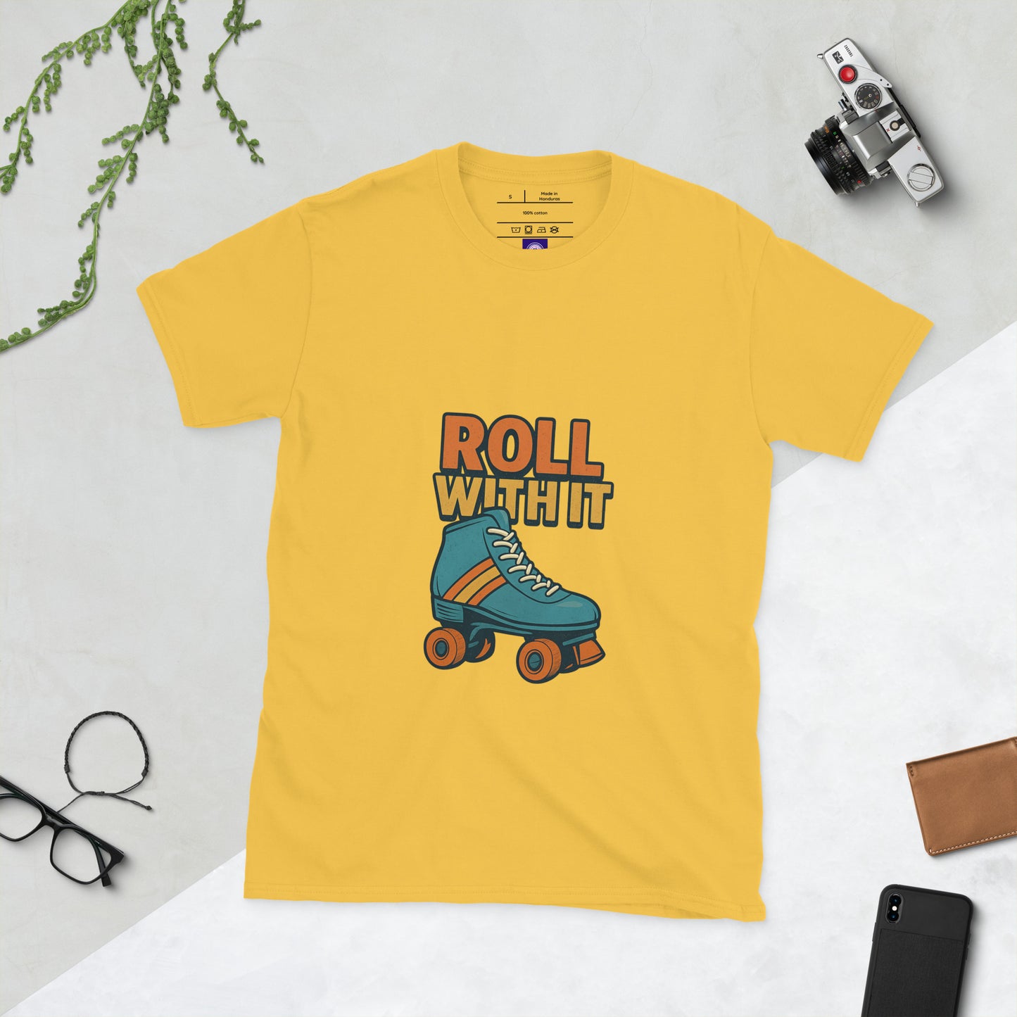 Roll With It - Retro Roller Skate Vibes - Short-Sleeve Unisex T-Shirt - Graphic Tee - Daisy - Front