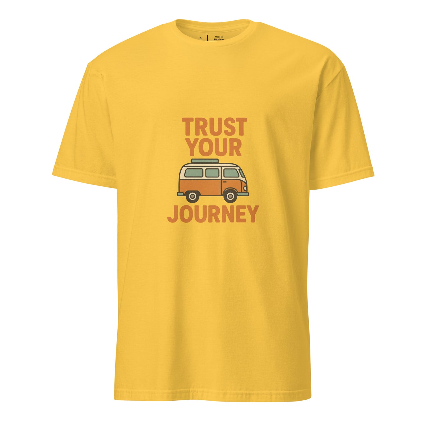Trust Your Journey – Retro Camper Van - Short-Sleeve Unisex T-Shirt - Graphic Tee - Daisy - Front